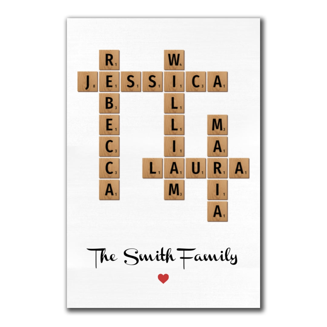 Family Names Crossword Puzzle Poster Personalized Gift For Family