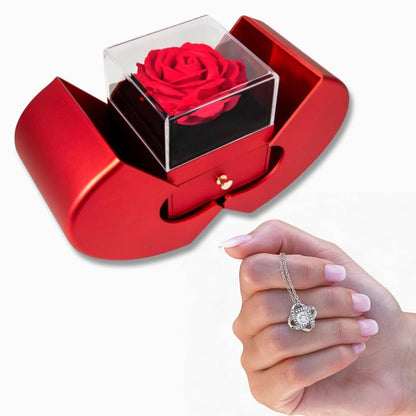Love Knot Necklace with Red Heart Rose Box - Luxury Gift For Her