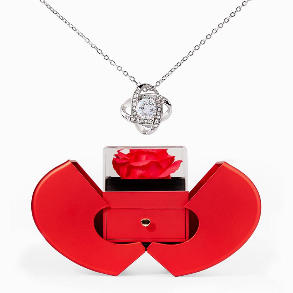 Love Knot Necklace with Red Heart Rose Box - Luxury Gift For Her