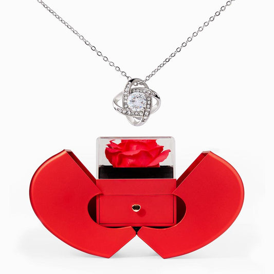Love Knot Necklace with Red Heart Rose Box - Luxury Gift For Her
