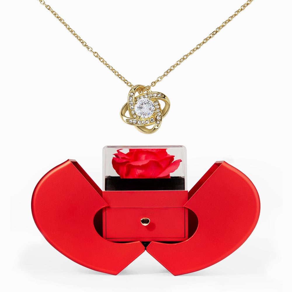 Love Knot Necklace with Red Heart Rose Box - Luxury Gift For Her