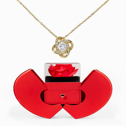 Love Knot Necklace with Red Heart Rose Box - Luxury Gift For Her