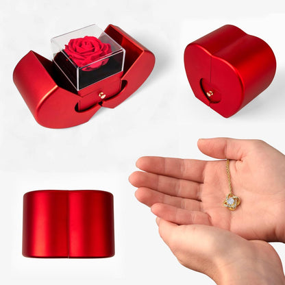 Love Knot Necklace with Red Heart Rose Box - Luxury Gift For Her