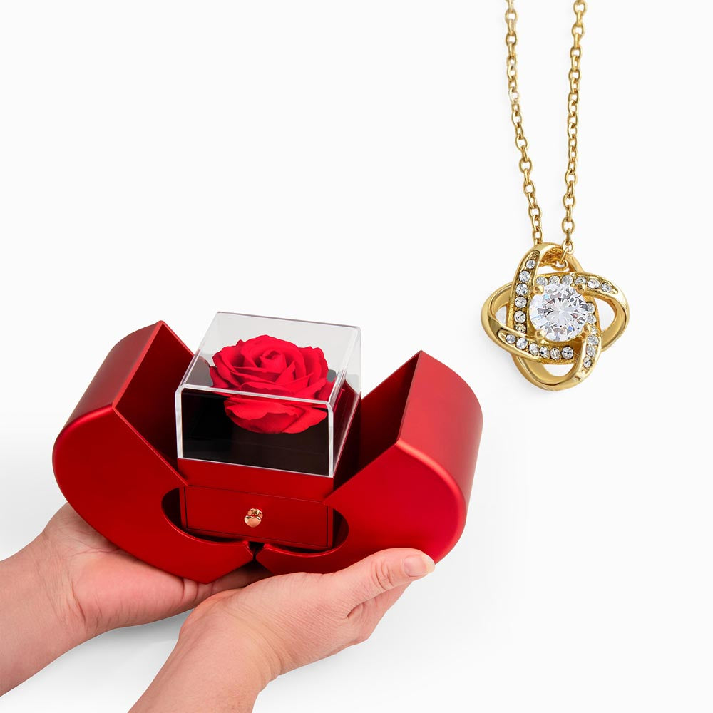 Love Knot Necklace with Red Heart Rose Box - Luxury Gift For Her
