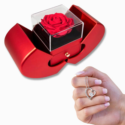 Forever Love Necklace with Red Heart Rose Box - Luxury Gift For Her