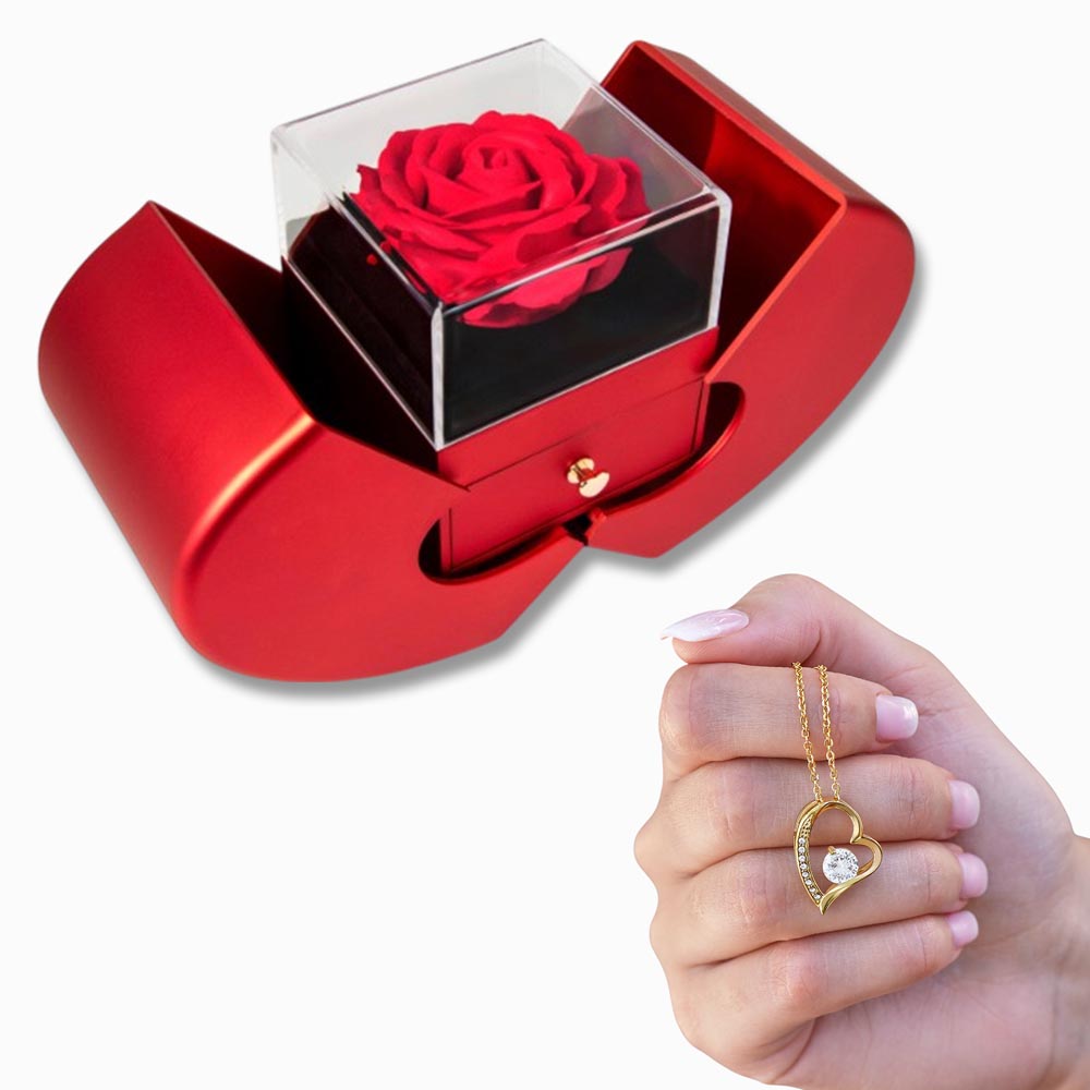 Forever Love Necklace with Red Heart Rose Box - Luxury Gift For Her