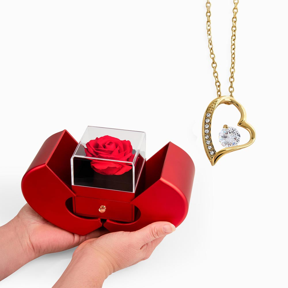 Forever Love Necklace with Red Heart Rose Box - Luxury Gift For Her