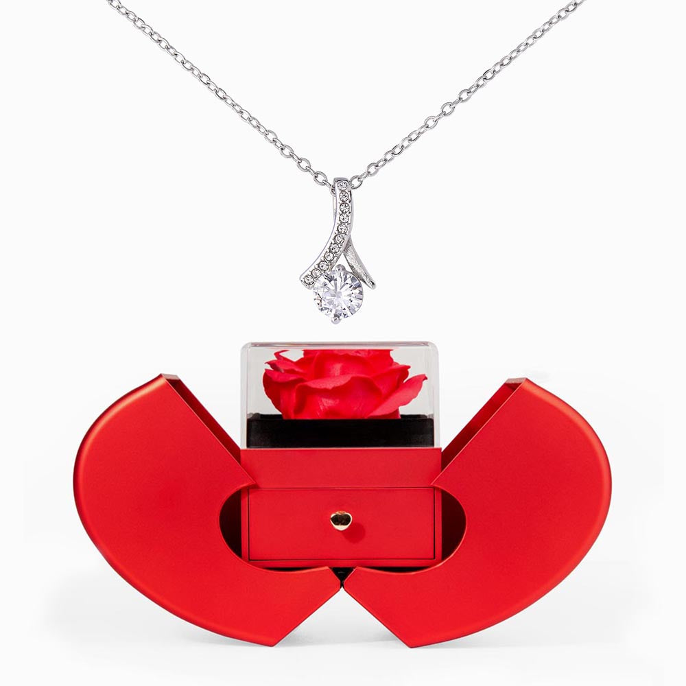 Alluring Beauty Necklace with Red Heart Rose Box - Luxury Gift For Her