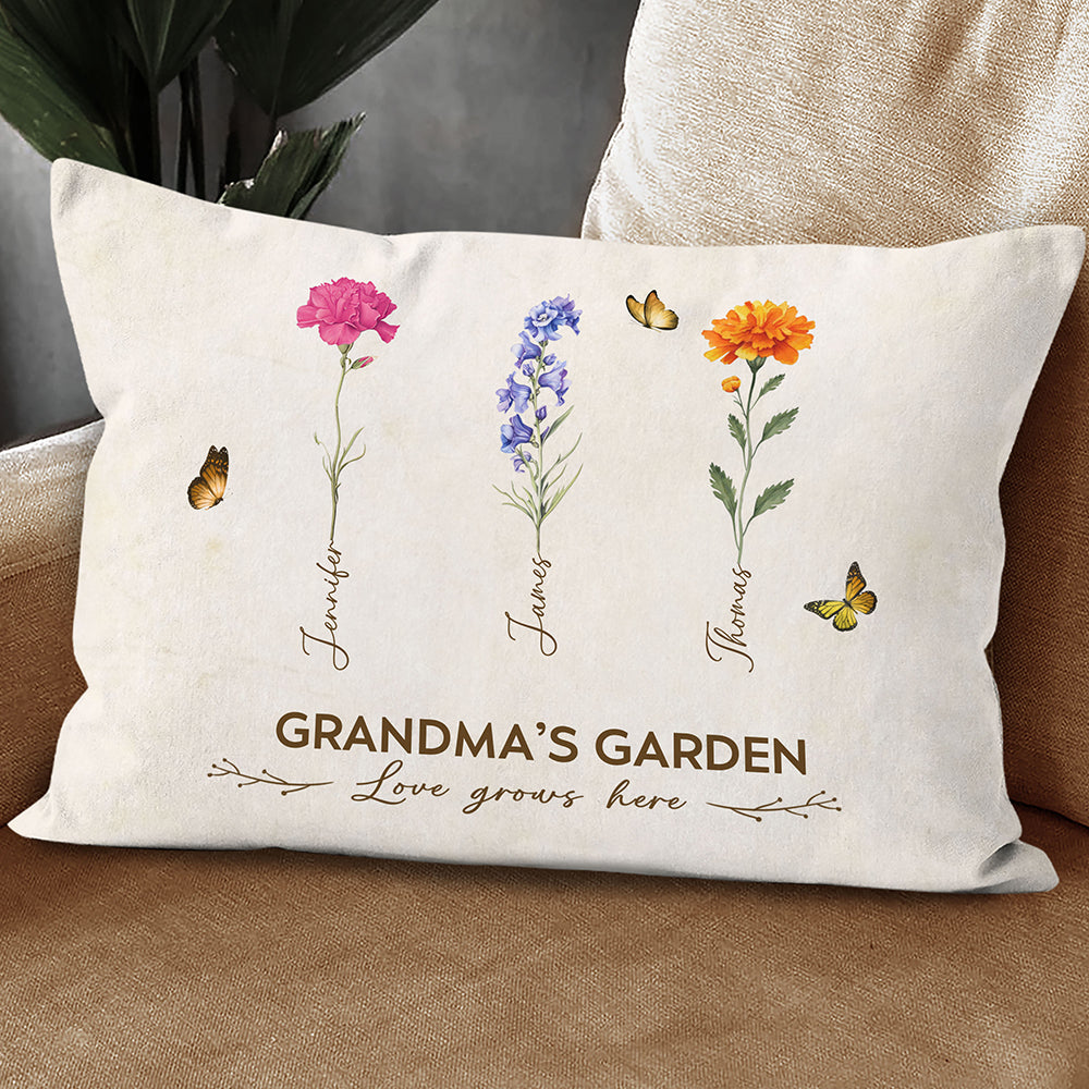 Grandma's Garden Birth Month Flower Personalized Pillow For Grandma