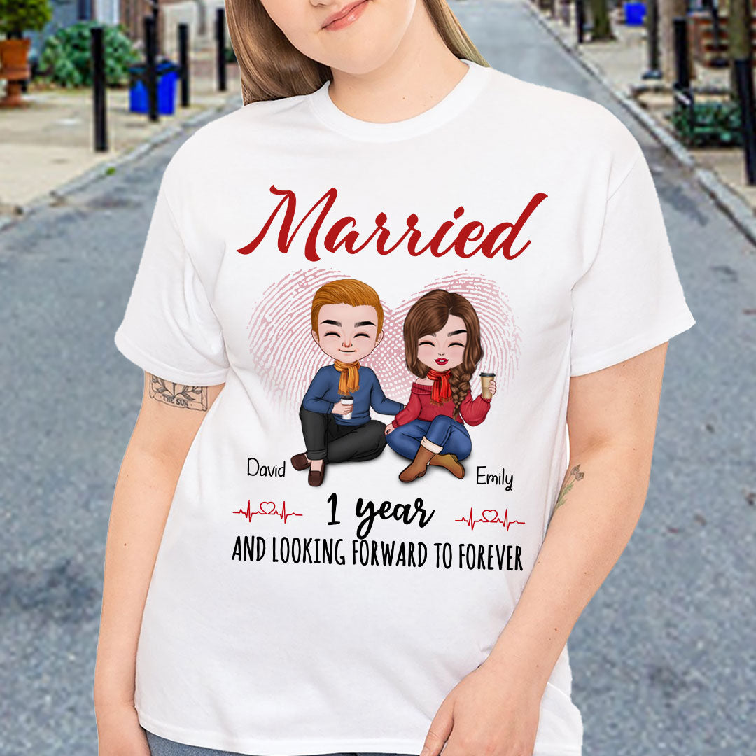 Married 1 Year Matching T-shirt Personalized Anniversary Gift For Couple