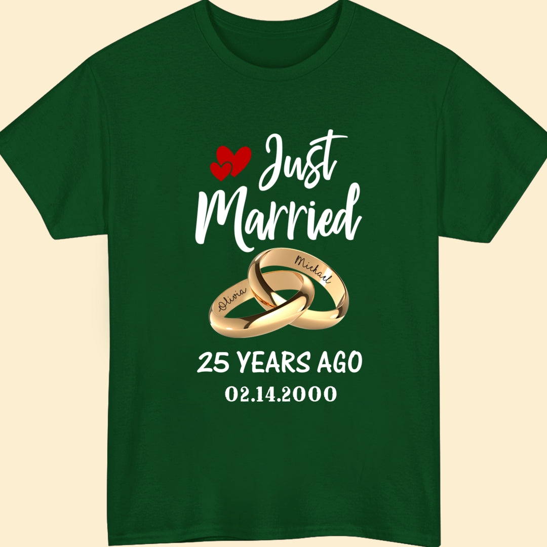 Just Married Couple Matching T-Shirt Personalized  Wedding Anniversary By Year 1-60 Years Gifts