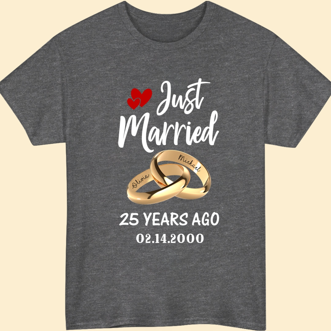 Just Married Couple Matching T-Shirt Personalized  Wedding Anniversary By Year 1-60 Years Gifts