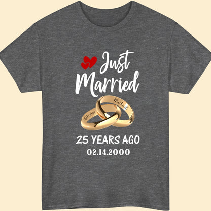 Just Married Couple Matching T-Shirt Personalized  Wedding Anniversary By Year 1-60 Years Gifts