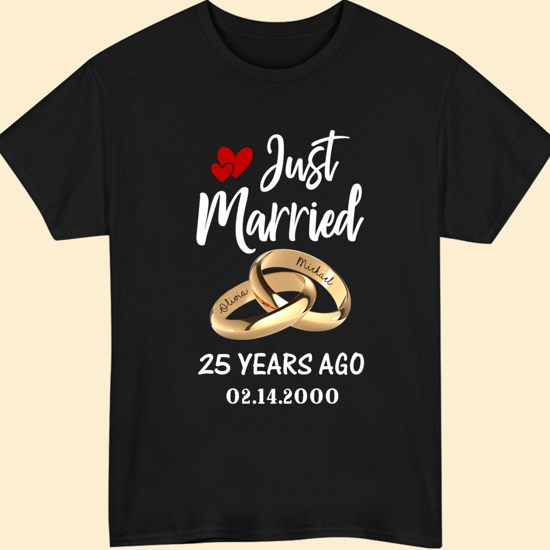 Just Married Couple Matching T-Shirt Personalized  Wedding Anniversary By Year 1-60 Years Gifts