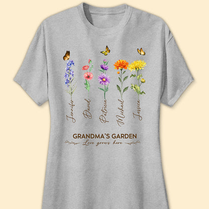 Grandma's Garden Birth Month Flower Personalized Shirt For Grandma