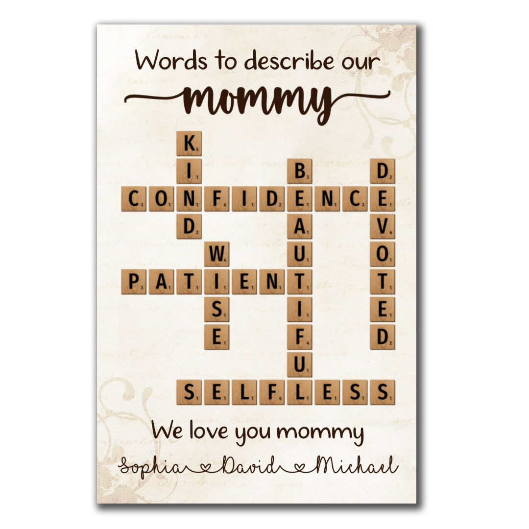 Words To Describe Mommy Crossword Canvas Personalized Gift For Mom