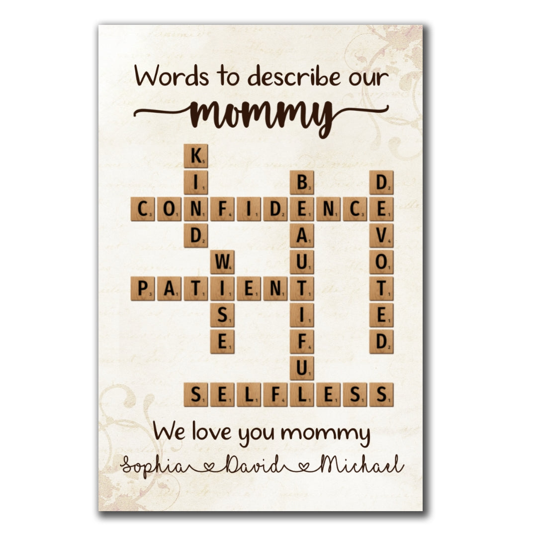 Words To Describe Mommy Crossword Canvas Personalized Gift For Mom