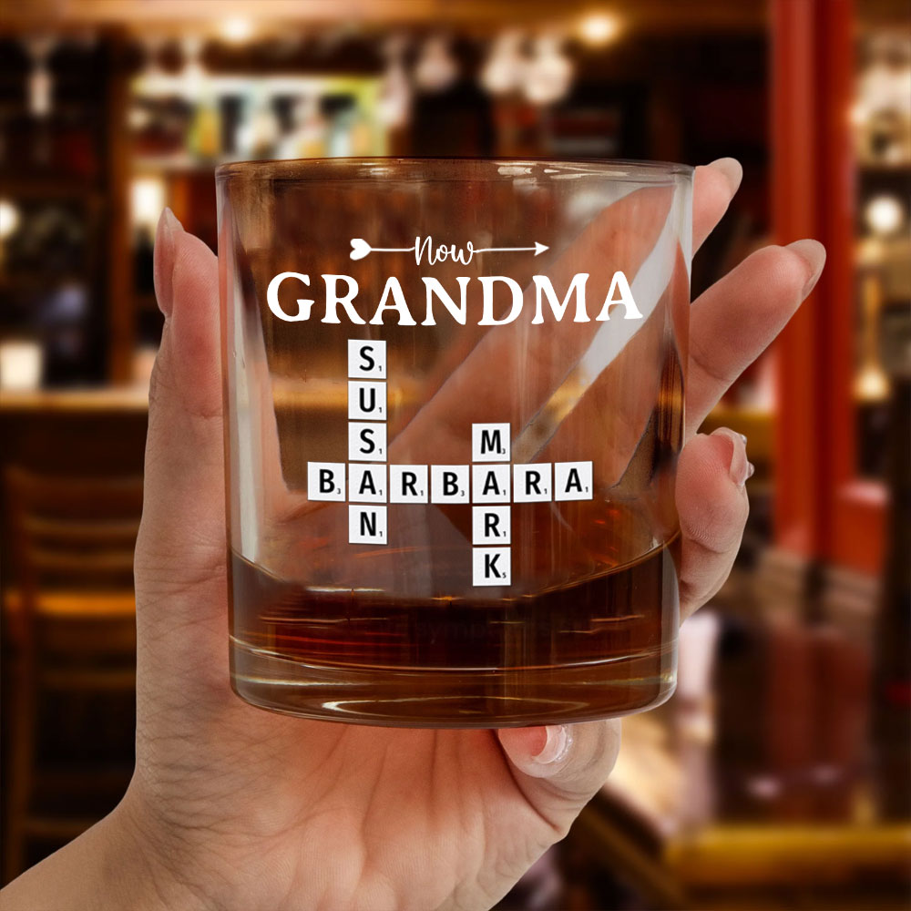 Now Grandma Crossword Puzzle Whiskey Glass Personalized Gift For Grandma