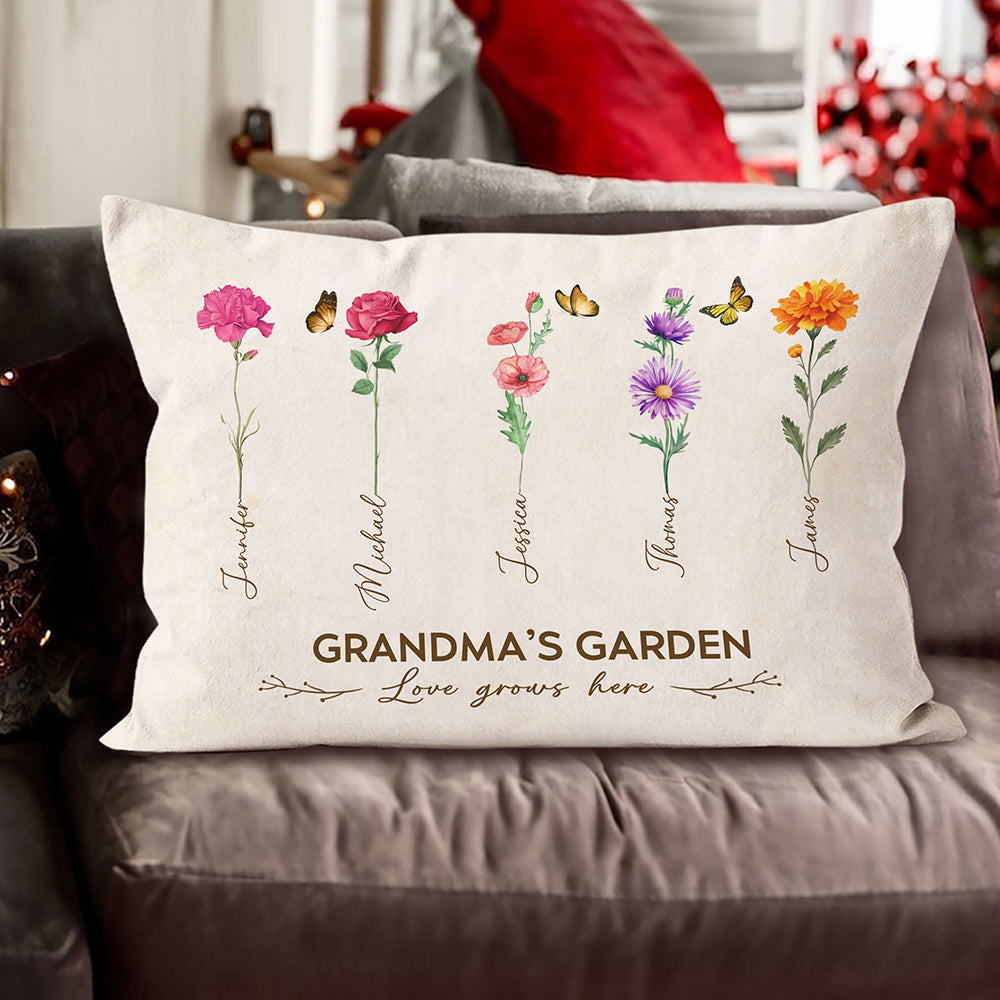 Grandma's Garden Birth Month Flower Personalized Pillow For Grandma