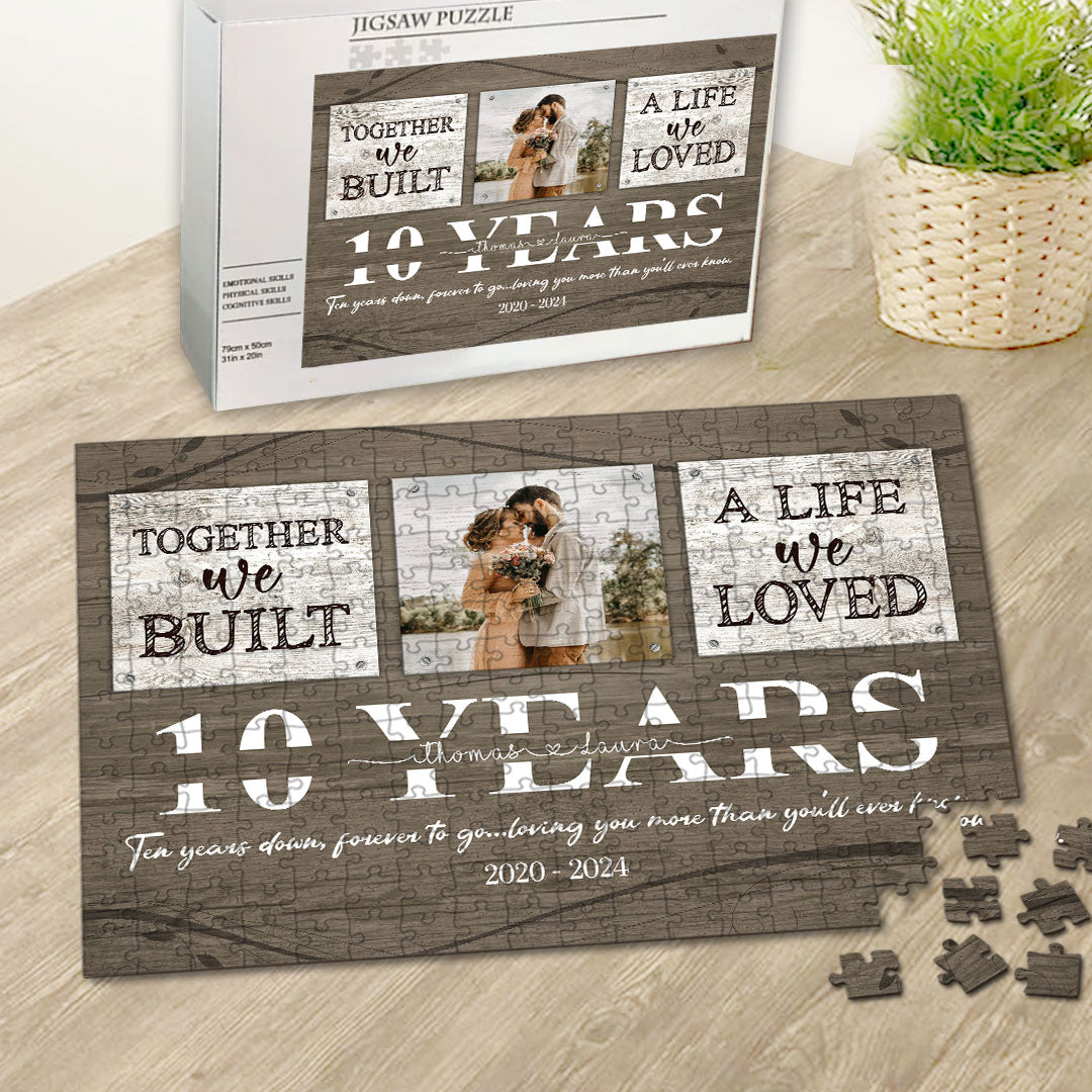 Personalized 10 Years Anniversary Gift  For Her, Tin Anniversary Gift For Him Custom Photo Together We Built A Life Puzzle