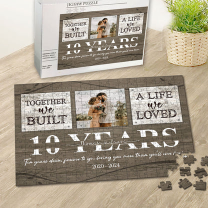 Personalized 10 Years Anniversary Gift  For Her, Tin Anniversary Gift For Him Custom Photo Together We Built A Life Puzzle