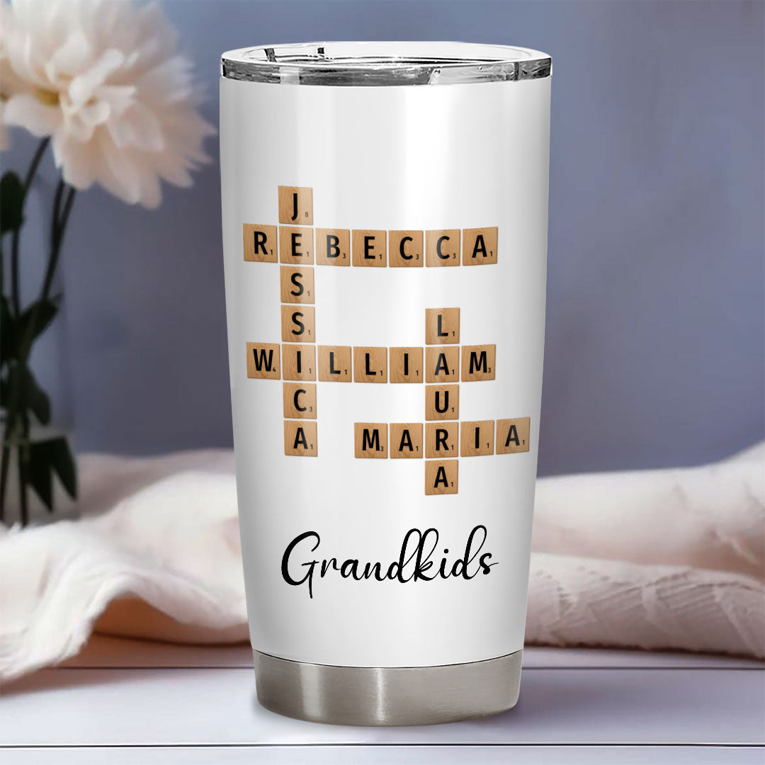 Grandkids Crossword Puzzle Tumbler Personalized Gift For Grandparents
