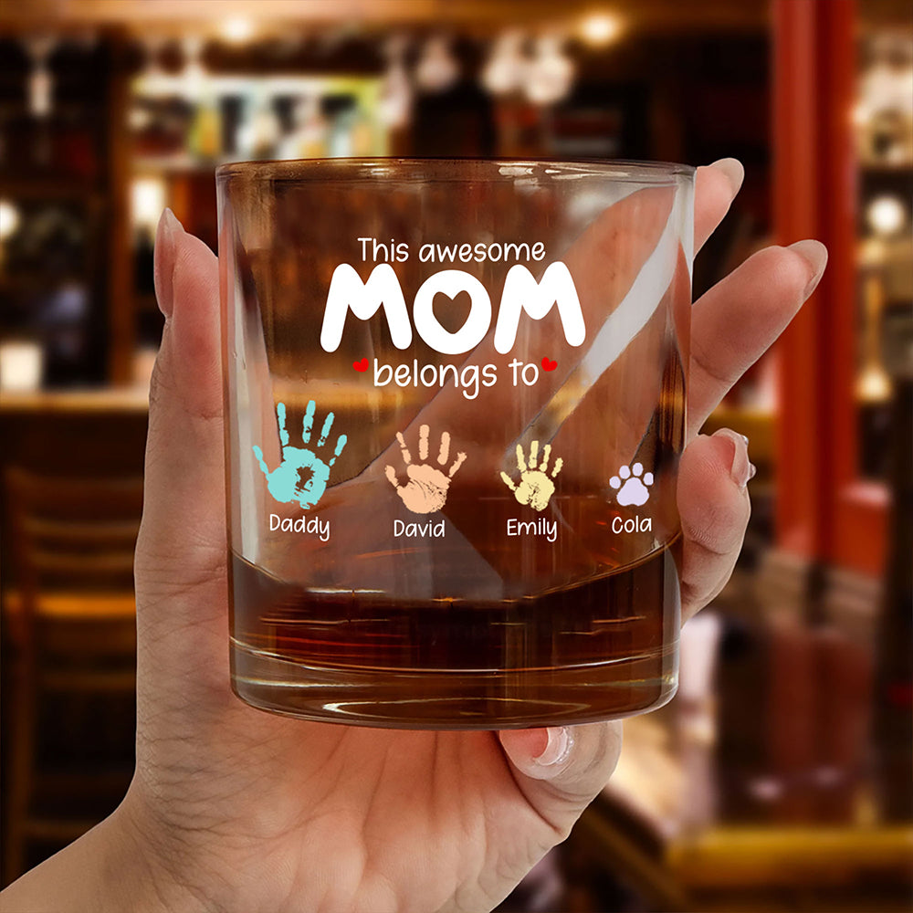 This Awesome Mom Belongs To Whiskey Glass Personalized Gift For Mother
