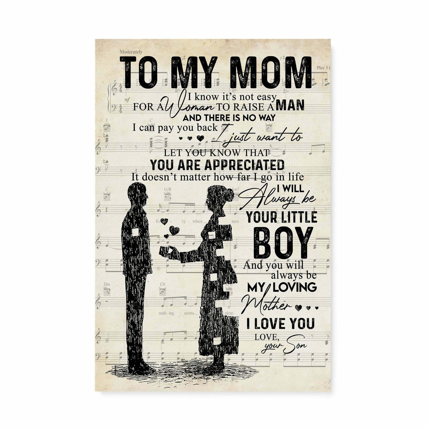 Gift for Mom from Son Mom and Son gift Sheet Music Canvas