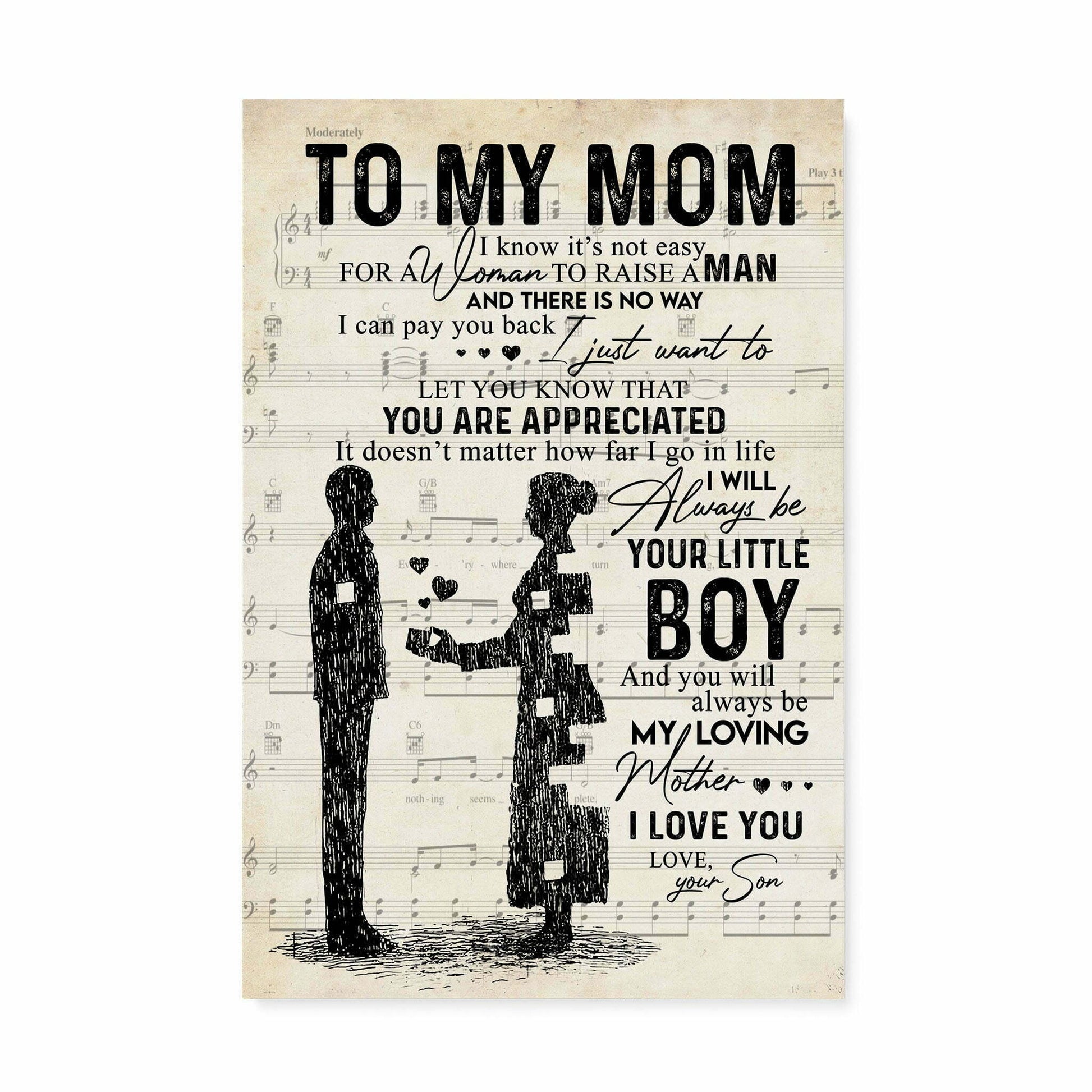 Gift for Mom from Son Mom and Son gift Sheet Music Canvas