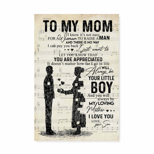 Gift for Mom from Son Mom and Son gift Sheet Music Canvas
