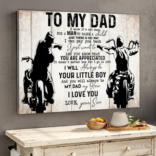 Little Boy To My Dad Biker Poster Canvas Gift For Dad