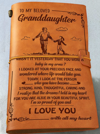 To My Beloved Granddaughter Leather Journal Notebook Gift For Granddaughter