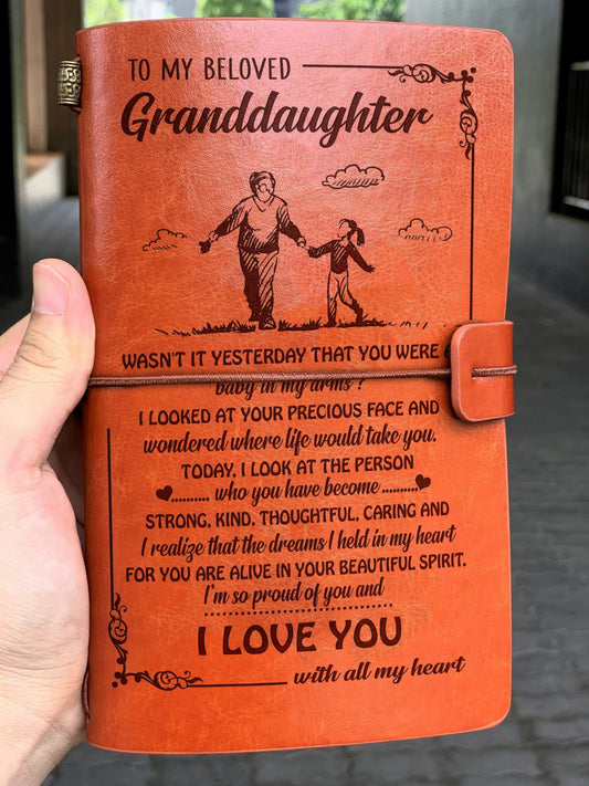 To My Beloved Granddaughter Leather Journal Notebook Gift For Granddaughter