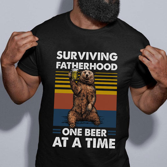 Gift For Husband Surviving Fatherhood One Beer At A Time Dad T-shirt