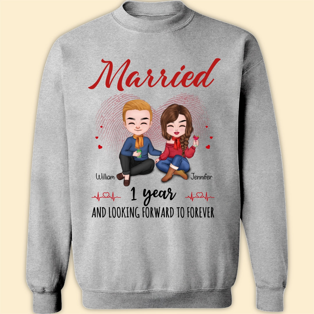 Married 1 Year Matching T-shirt Personalized Anniversary Gift For Couple