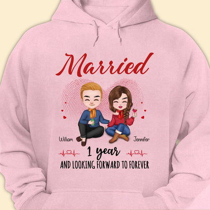 Married 1 Year Matching T-shirt Personalized Anniversary Gift For Couple