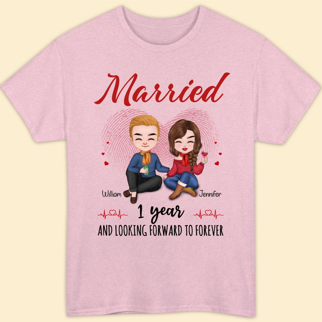Married 1 Year Matching T-shirt Personalized Anniversary Gift For Couple