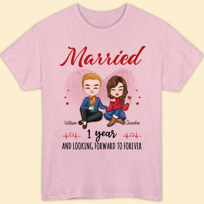 Married 1 Year Matching T-shirt Personalized Anniversary Gift For Couple