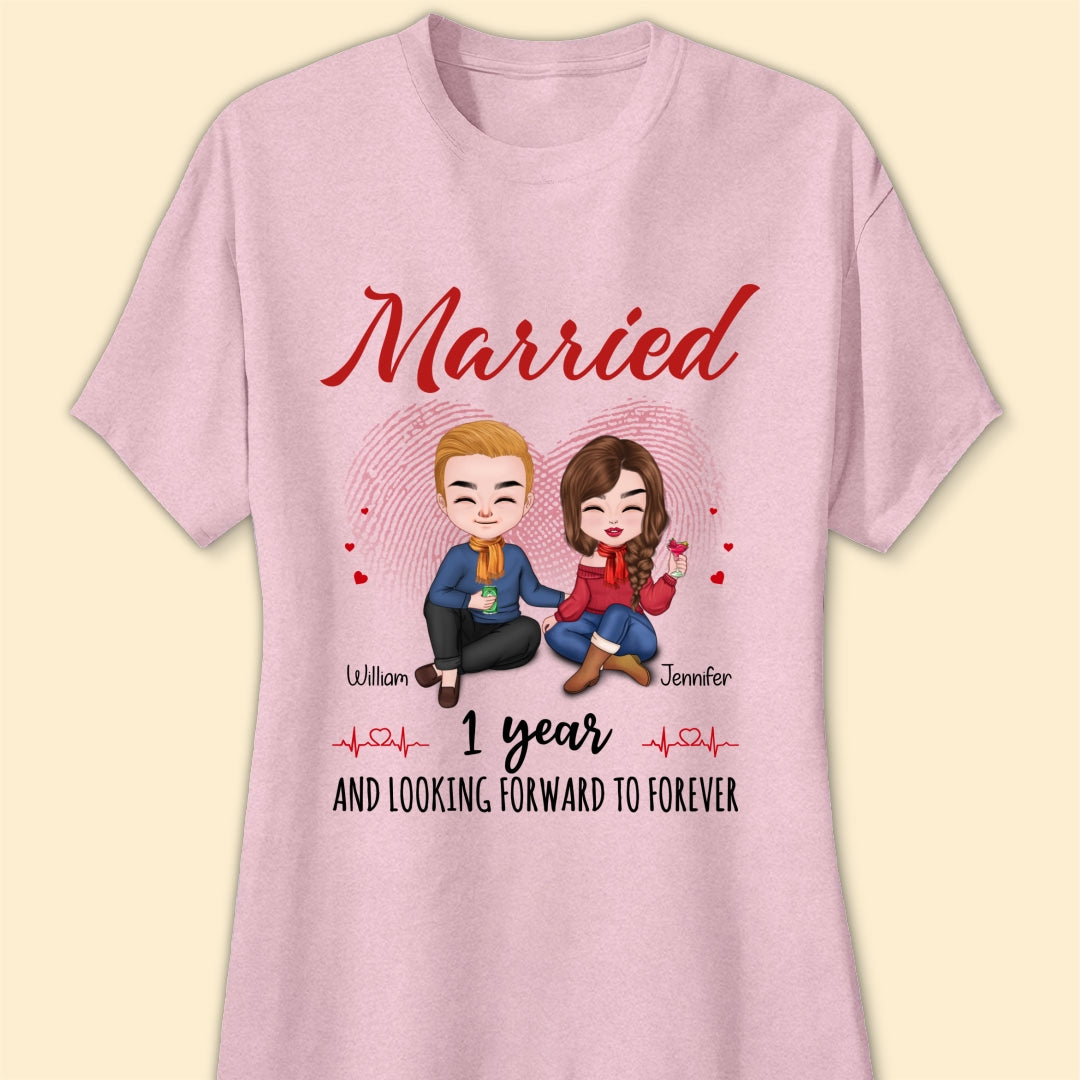 Married 1 Year Matching T-shirt Personalized Anniversary Gift For Couple