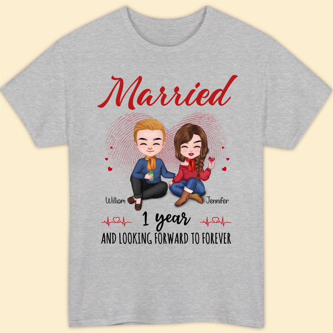 Married 1 Year Matching T-shirt Personalized Anniversary Gift For Couple