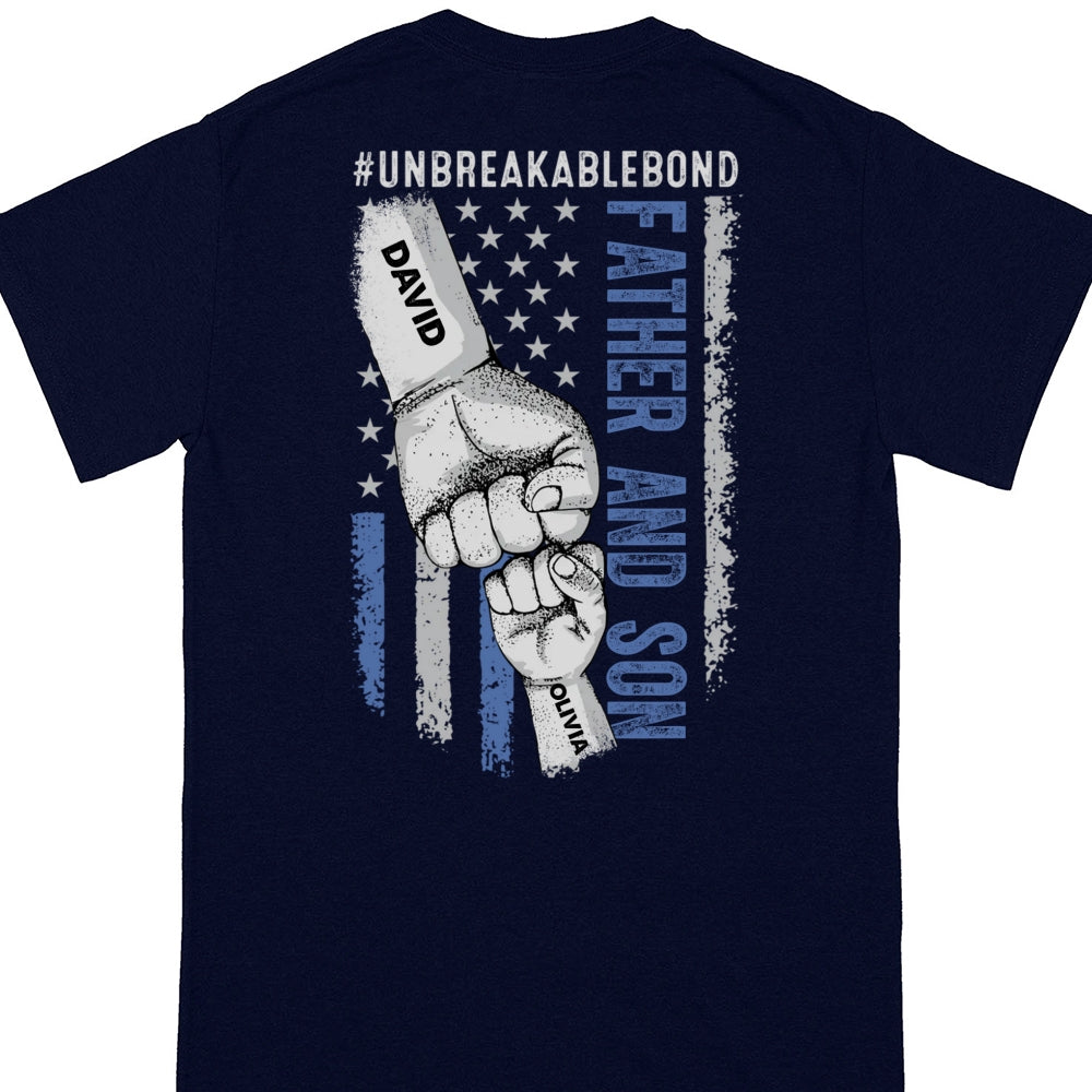 Father & Sons Unbreakable Bond Blue Line T-shirt Personalized Gift For Dad