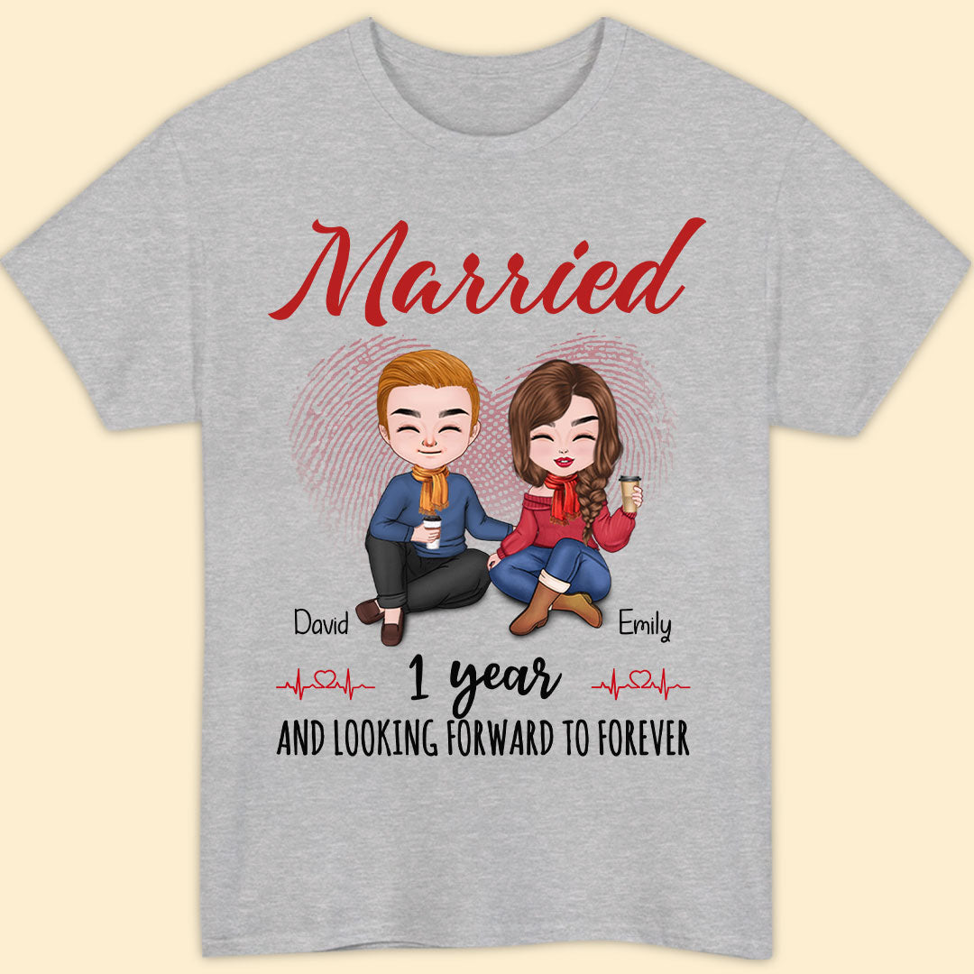 Married 1 Year Matching T-shirt Personalized Anniversary Gift For Couple