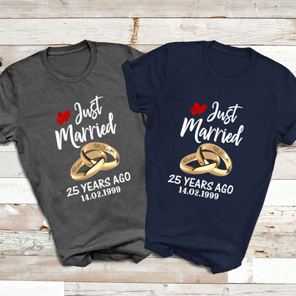 Just Married Couple Matching T-Shirt Personalized  Wedding Anniversary By Year 1-60 Years Gifts