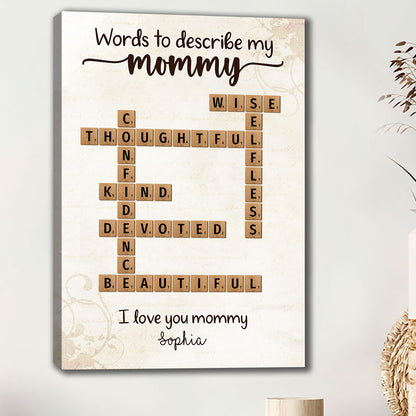 Words To Describe Mommy Crossword Canvas Personalized Gift For Mom