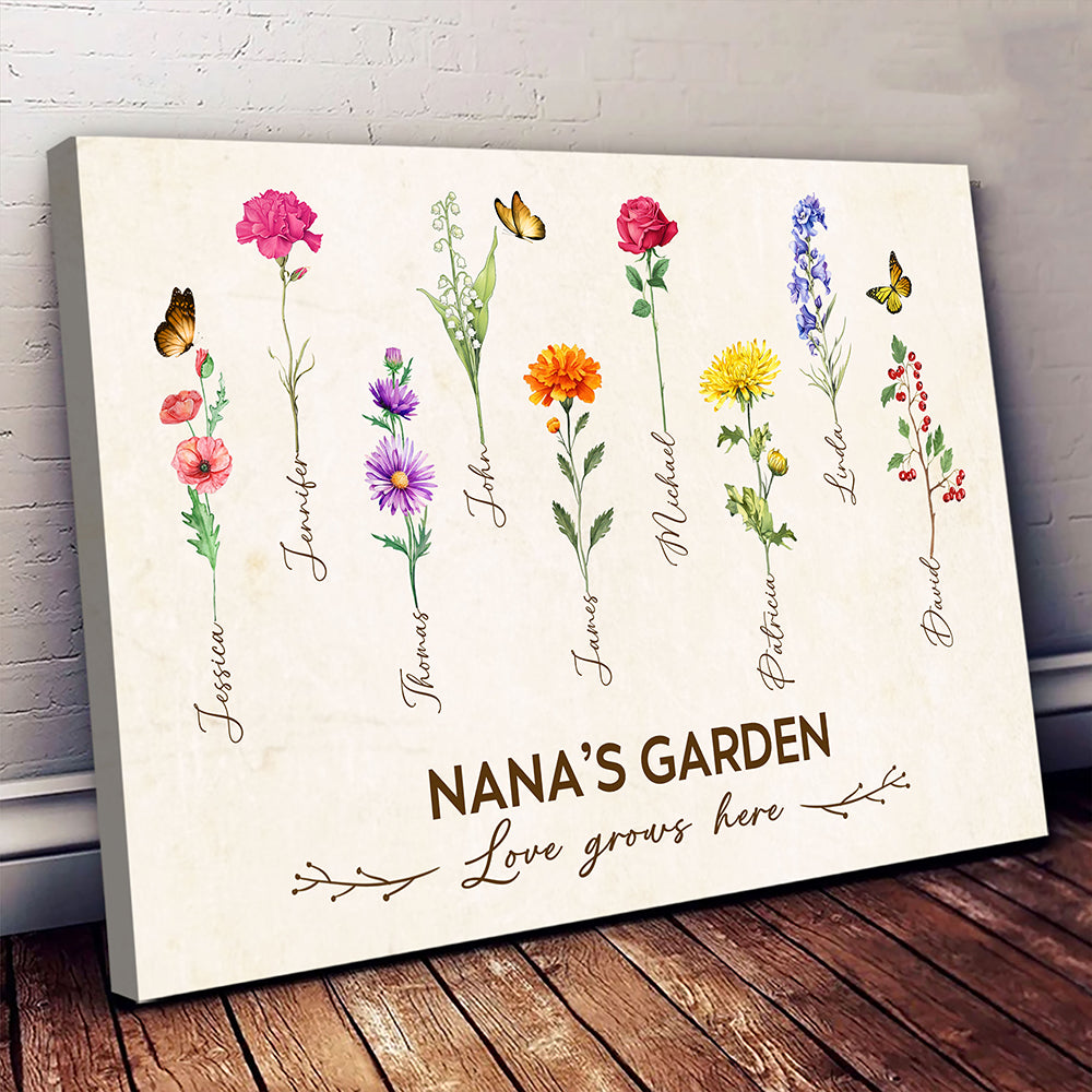 Grandma's Garden Birth Month Flower Personalized Canvas For Grandma