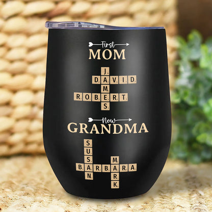 Now Grandma Crossword Puzzle Wine Tumbler Personalized Gift For Grandma