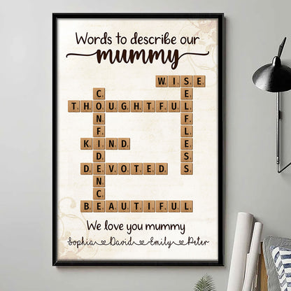 Words To Describe Mummy Crossword Poster Personalized Gift For Mum