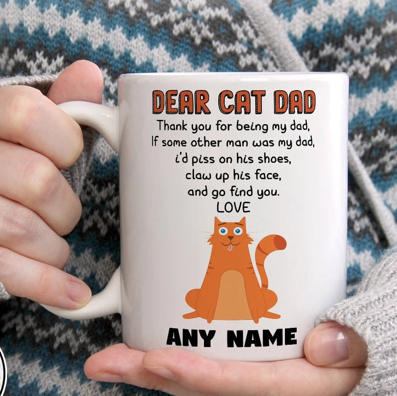 Personalized Dear Cat Dad Mug Custom Cat Name Coffee Funny Cat Mug Christmas Gift For Cat Dad