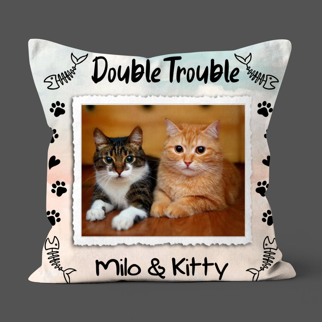 Personalized Gift For Cat Dad Double Trouble Pillow