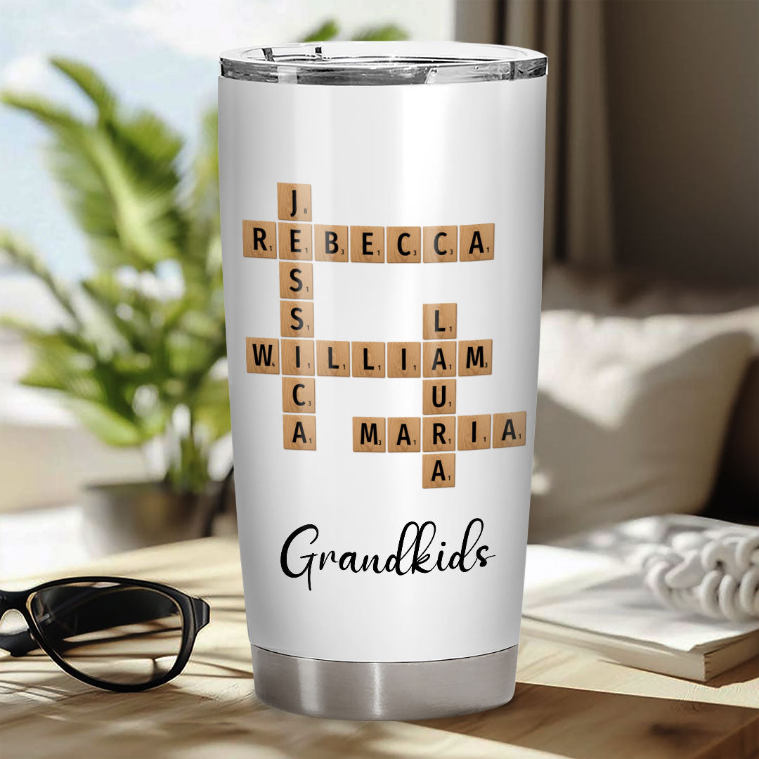Grandkids Crossword Puzzle Tumbler Personalized Gift For Grandparents